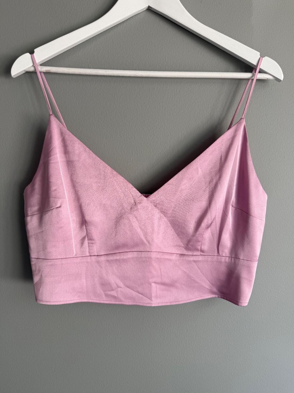 Abercrombie & Fitch Satin Cami Crop Top L NWT Mauve V-Neck Quiet Luxury Coquette